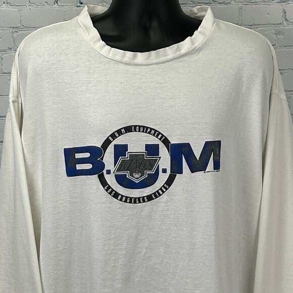 Vintage 90s Distressed Los Angeles LA Kings T Shirt BUM Equipment White L Large - Picture 1 of 9